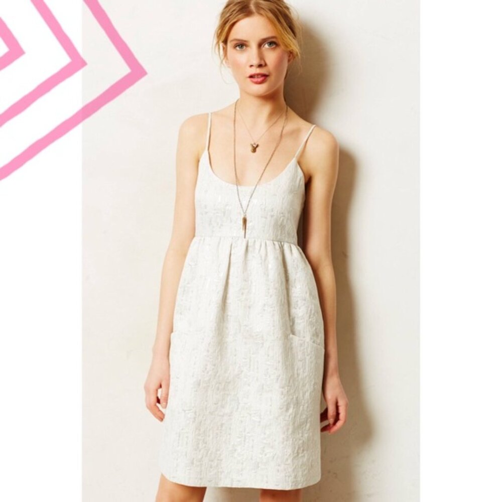 HUNTER DIXON by HUNTER BELL silver white Ambrose Jacquard baby doll dress